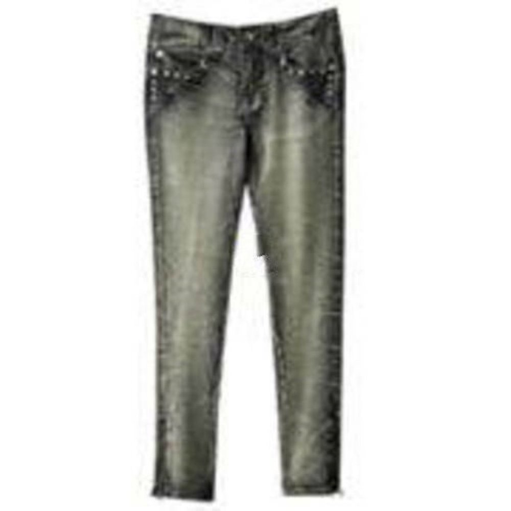 Hang Ten Skinny Jeans Jr 7 Black Wash Denim Studded Faded Distressed Teen Girls